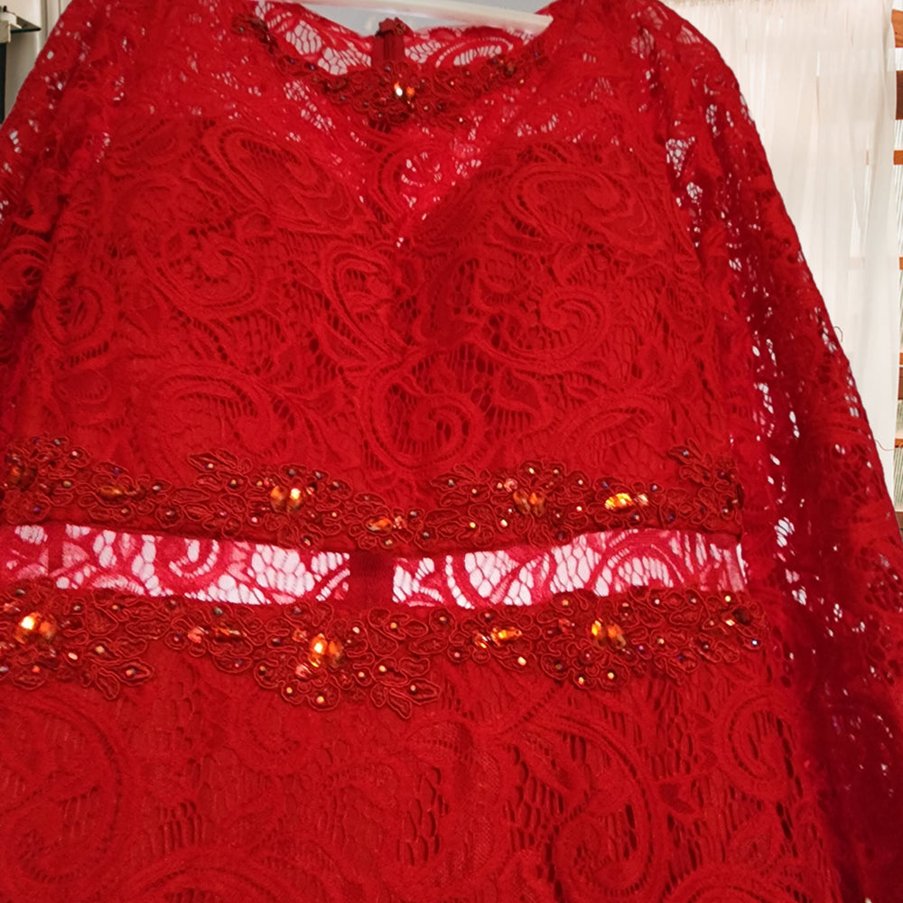 Long Sleeve  Lace Gown Red