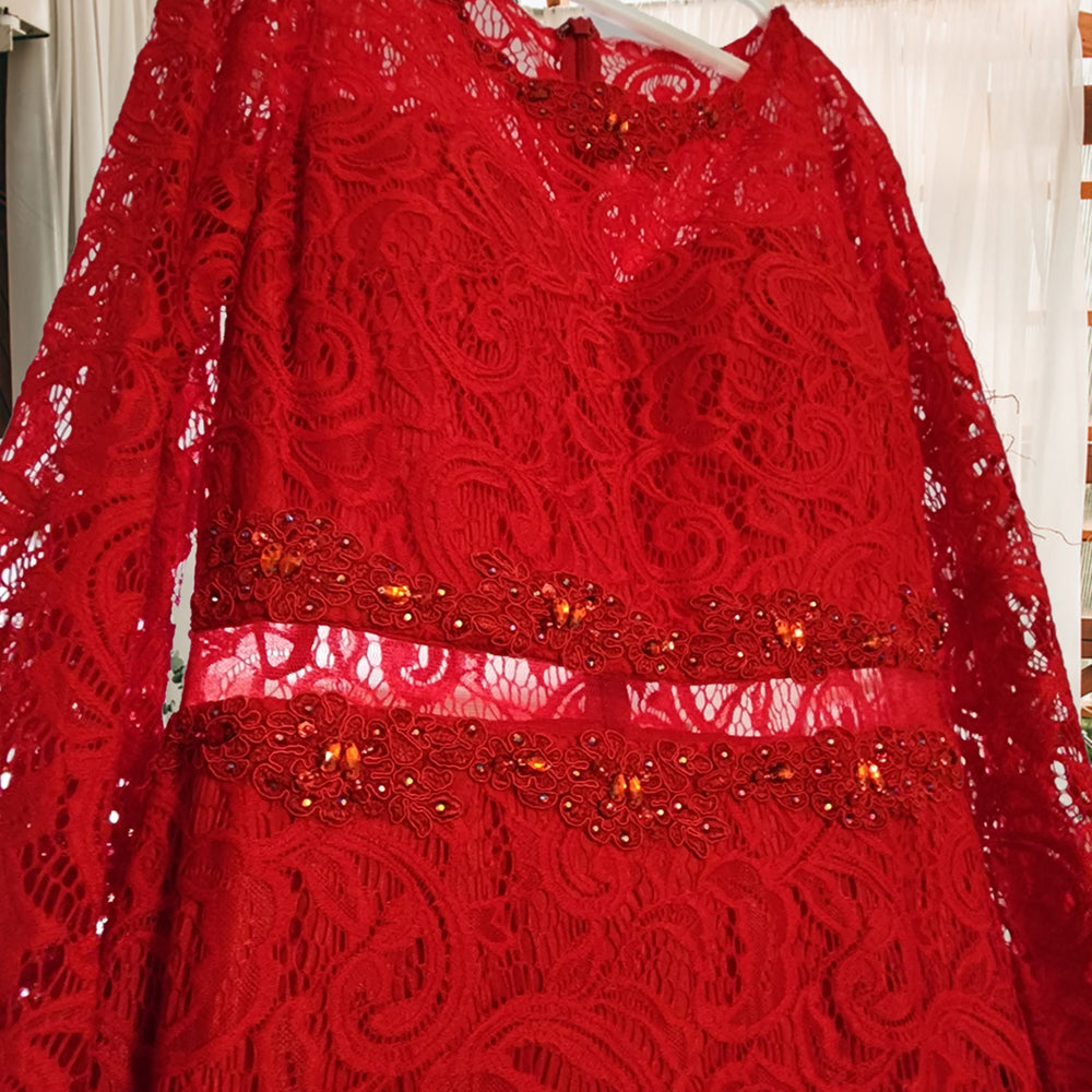 
                      
                        Long Sleeve  Lace Gown Red
                      
                    