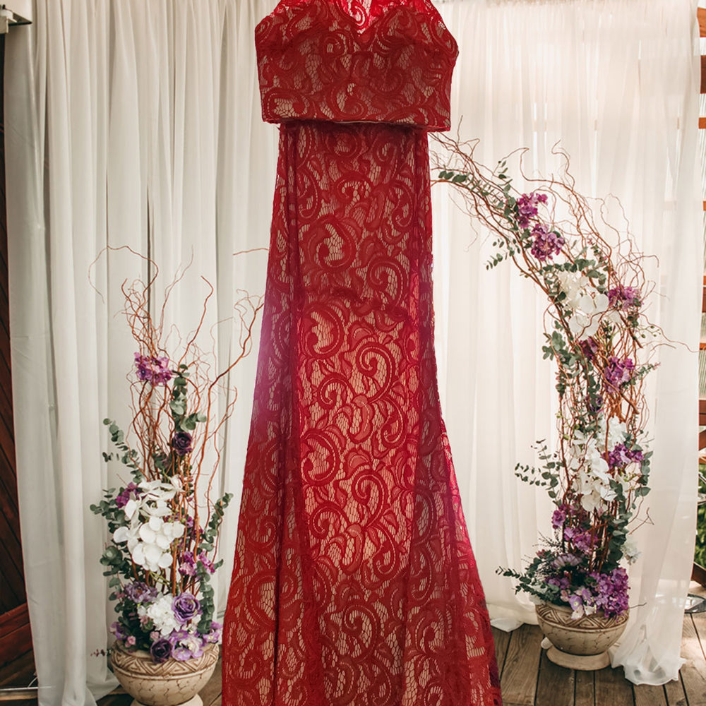 
                      
                        Two Piece High Neck Lace Evening Gown Red
                      
                    