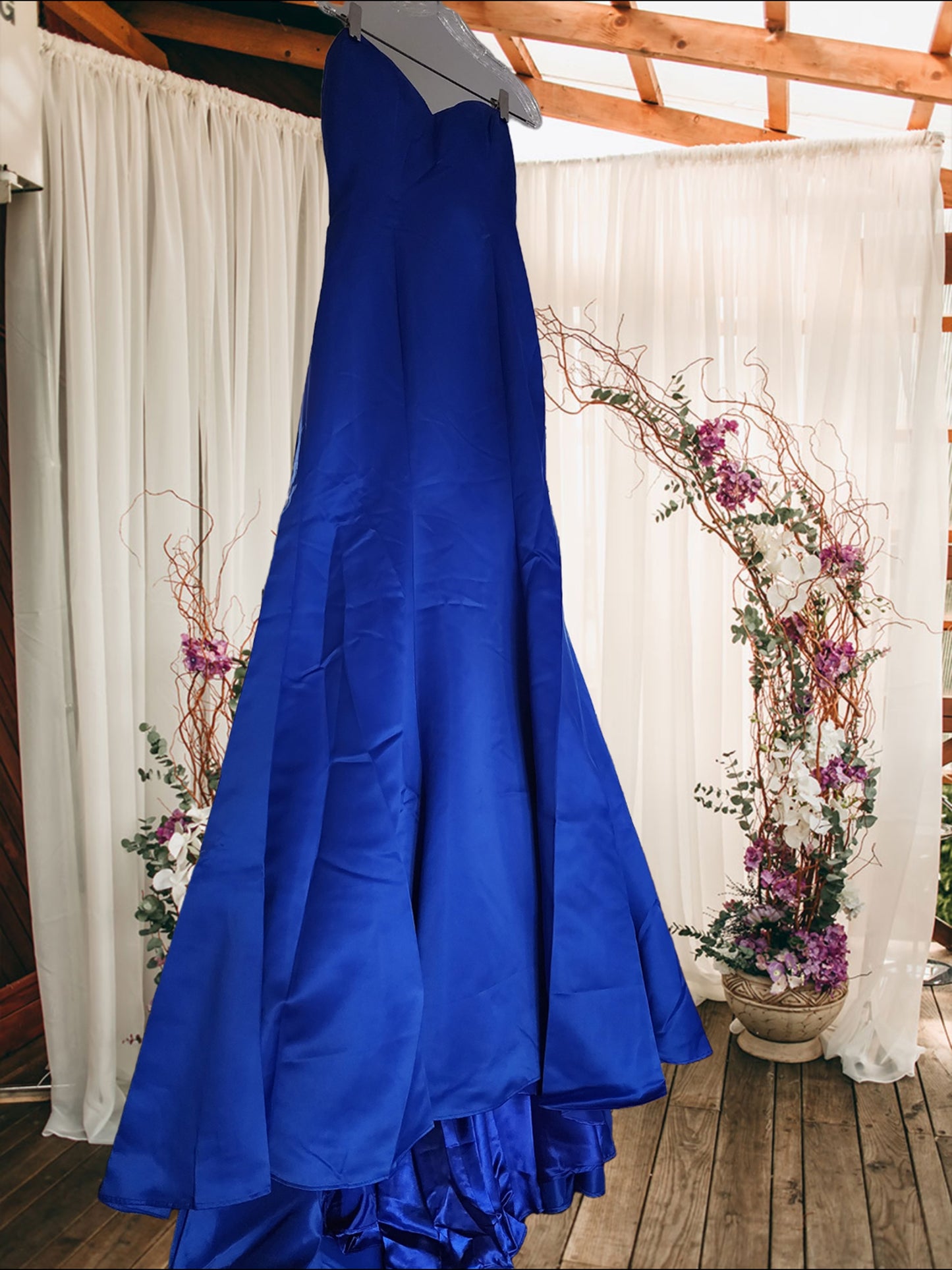 Strapless Sweetheart Neckline Satin Trumpet Gown Blue