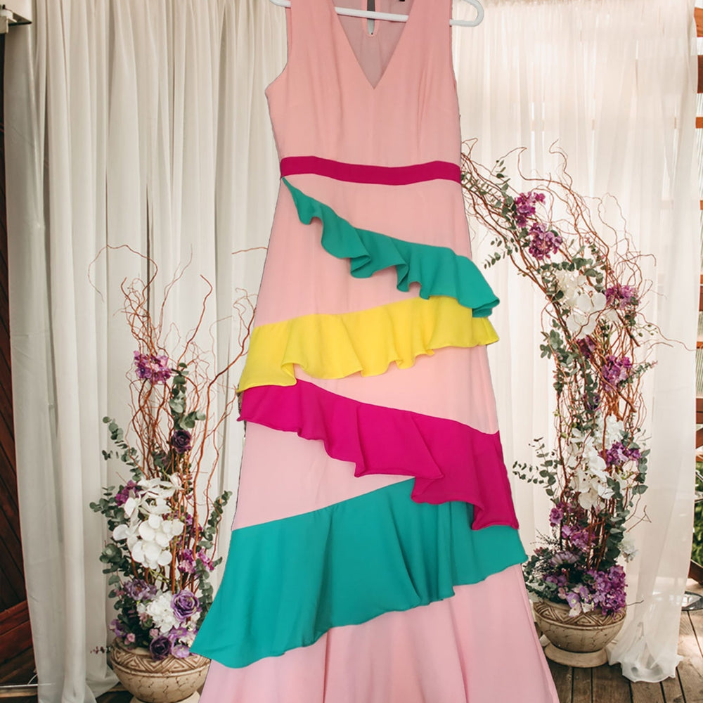 
                      
                        Multi Color Ruffled Maxi Dress
                      
                    