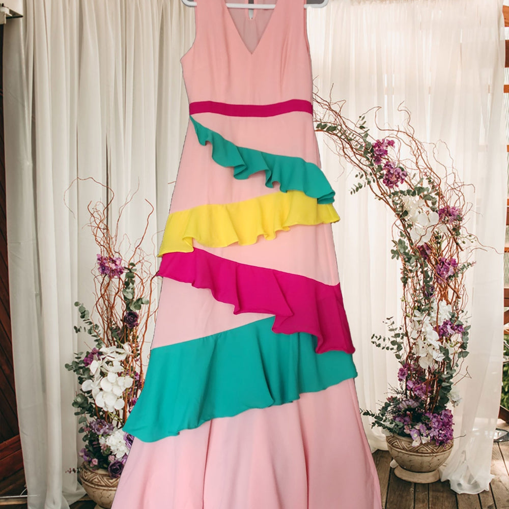 
                      
                        Multi Color Ruffled Maxi Dress
                      
                    