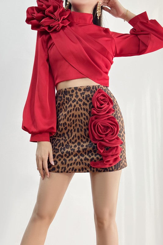 Asymmetrical Leopard Rose Pencil Skirt front