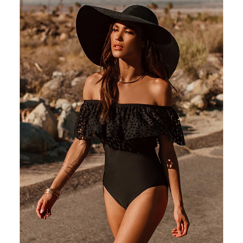 Black Solid Ruffle One Piece