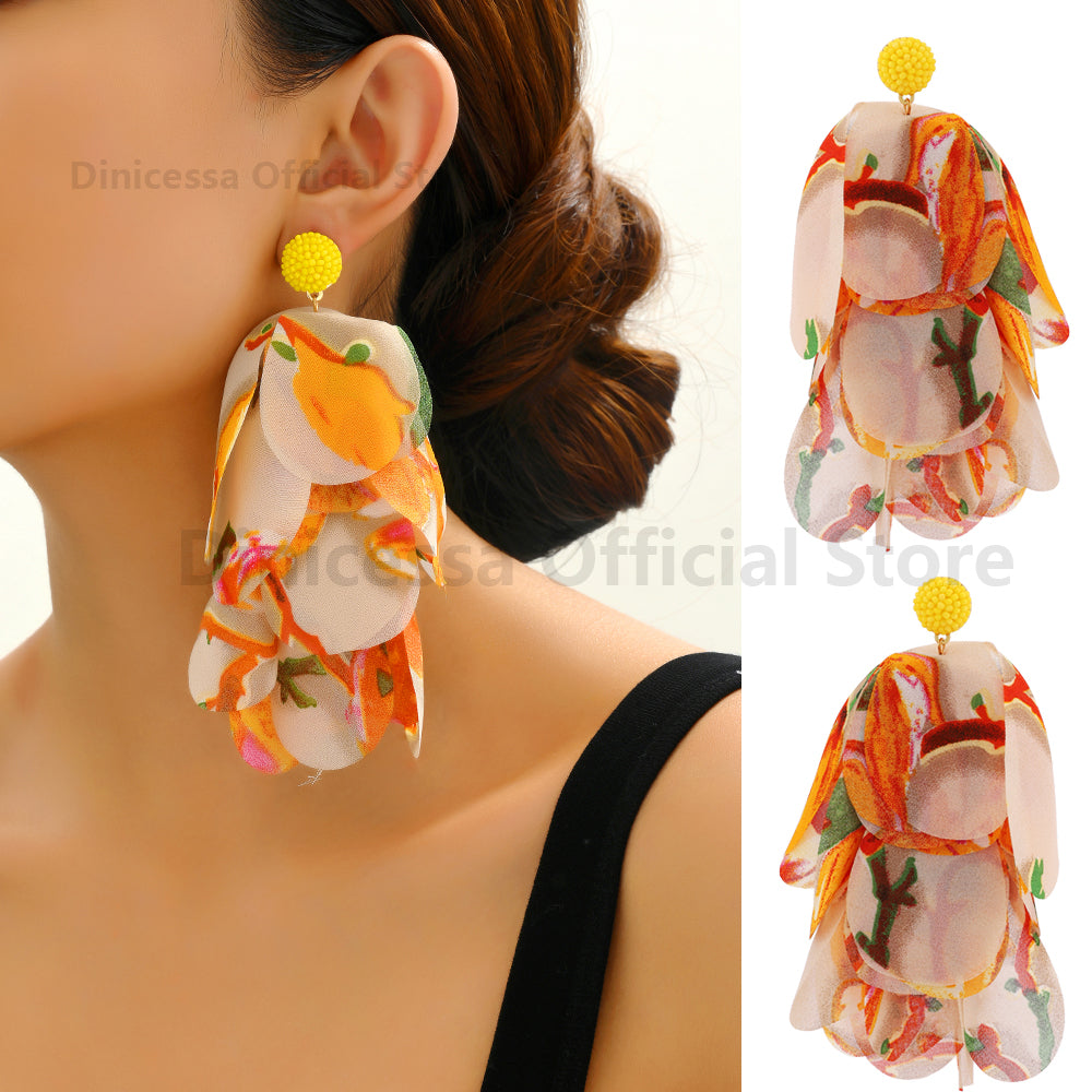 
                  
                    Bohemian Printed Flower Petal Dangling Earrings Orange
                  
                