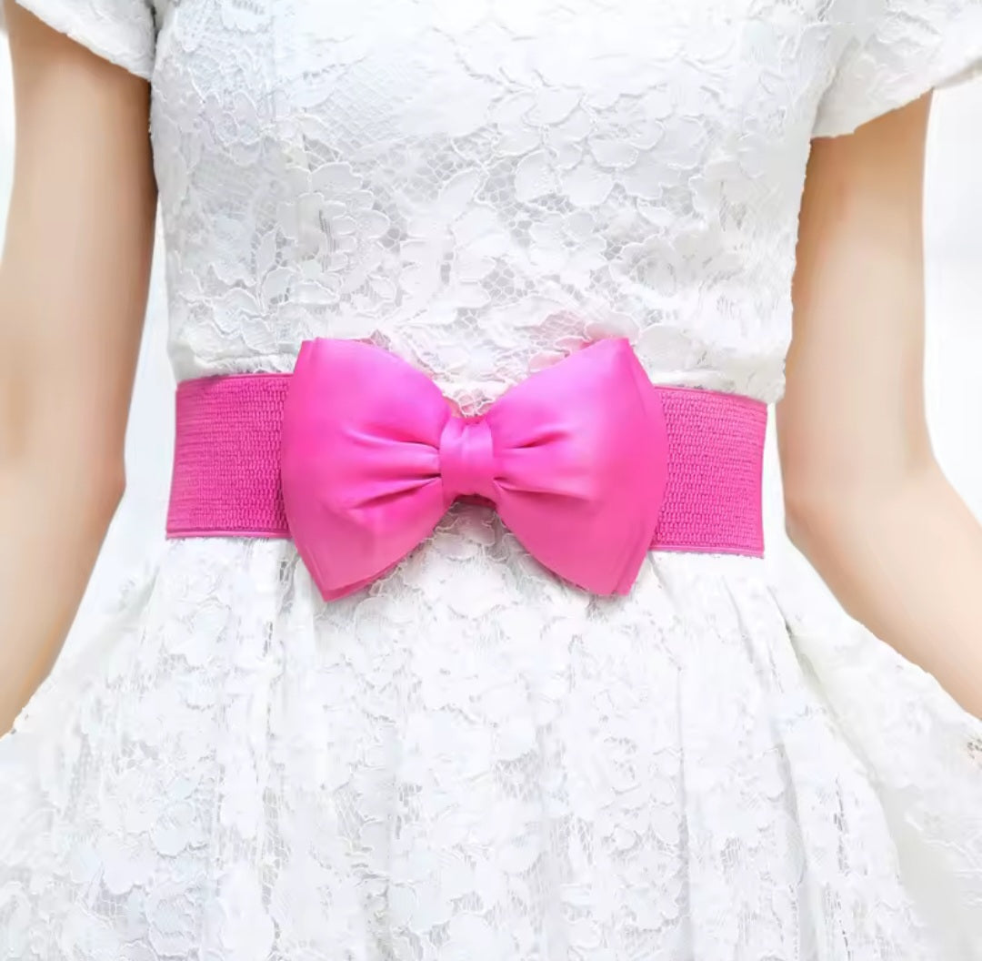 Bowknot Front Stretchy Corset Belt, Fuschia1