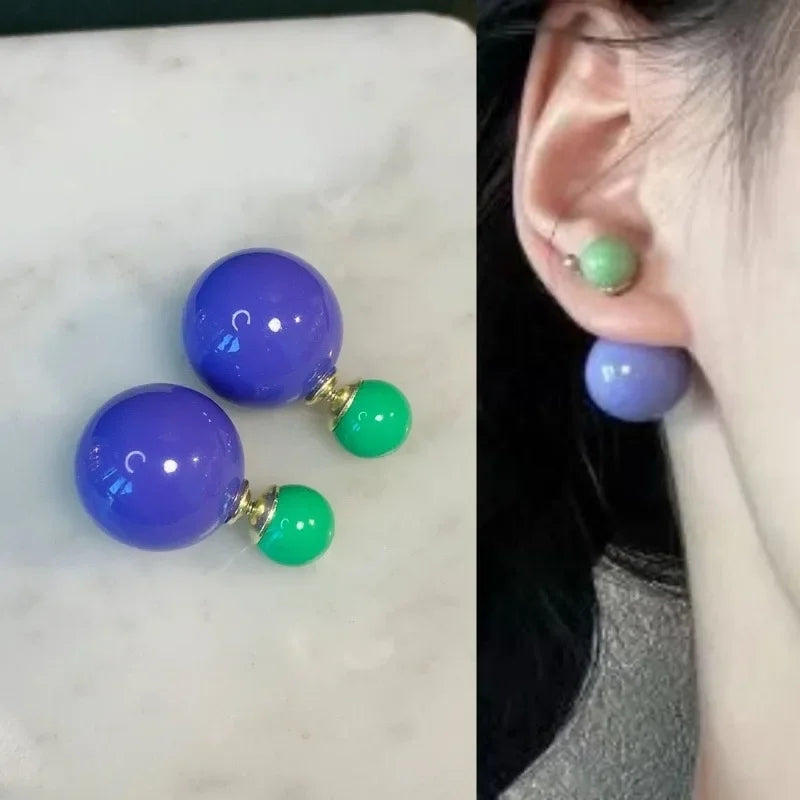 Candy Color Double Sided Pearl Stud Purple
