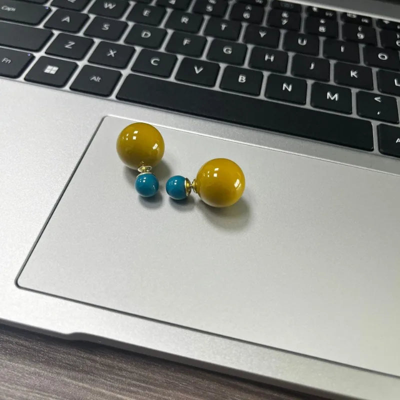 Candy Color Double Sided Pearl Stud Yellow Blue
