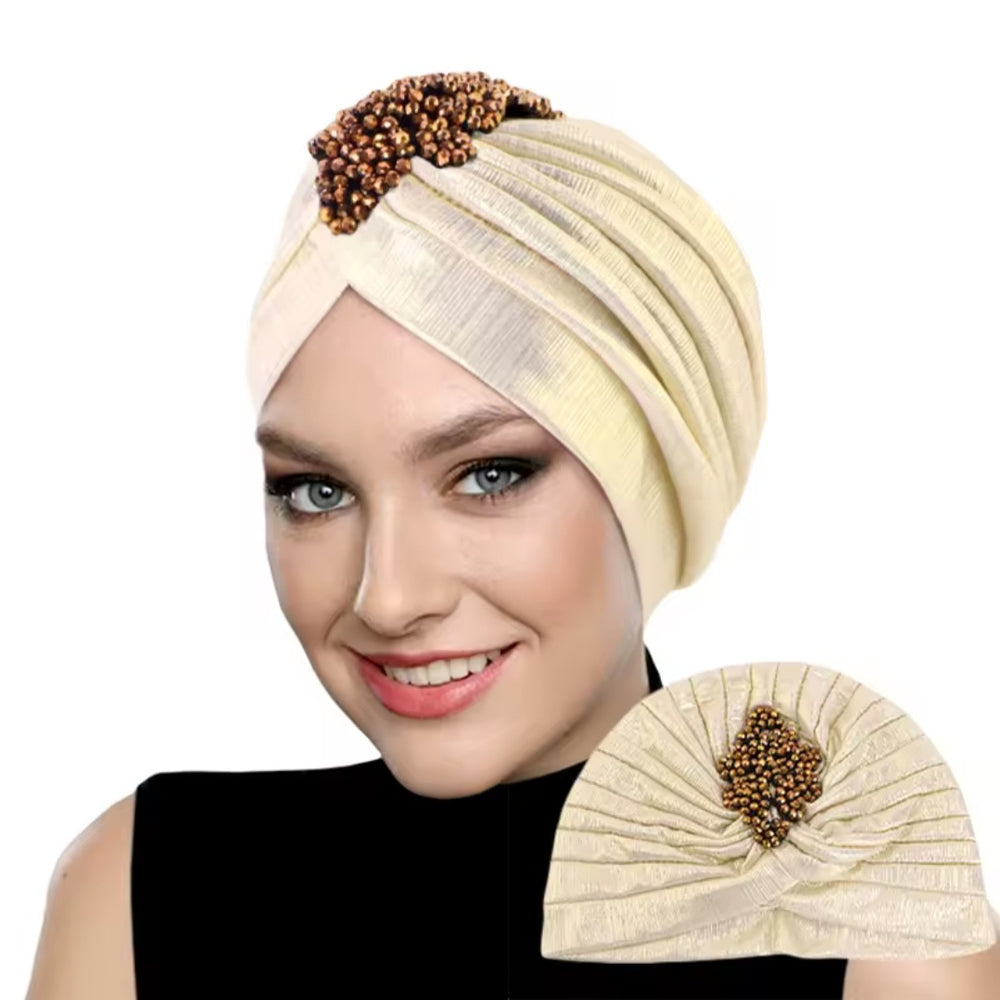 Diamond Turban Cap White