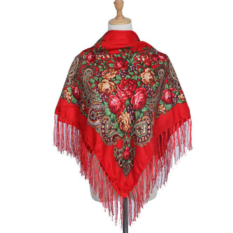 Floral Printed Wrap Scarf Red