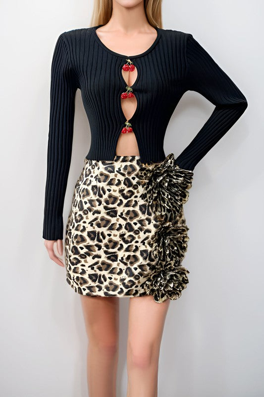 Flower Leopard Mini Skirt front