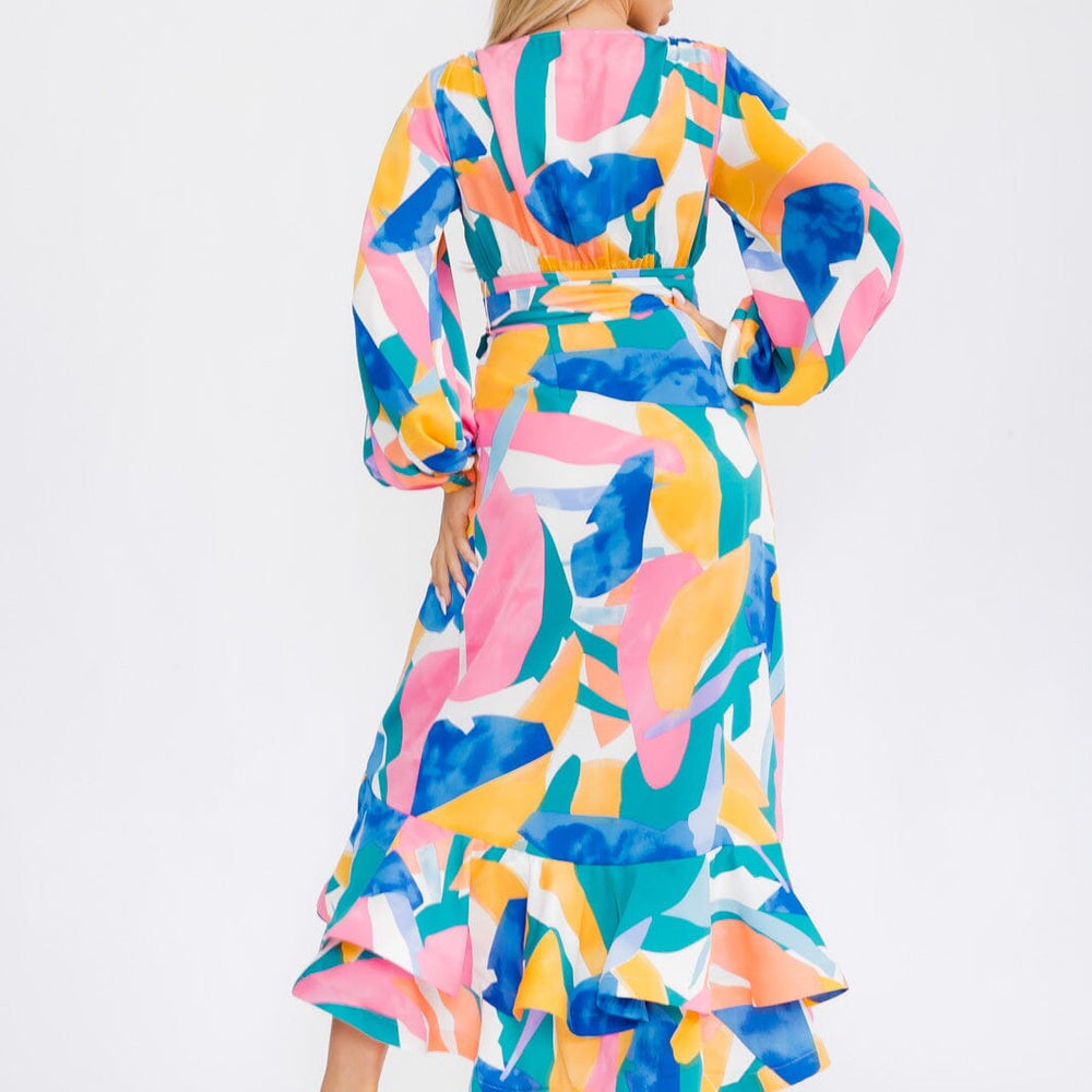 
                  
                    Geometric Print High Low Wrap Maxi Dress Back
                  
                