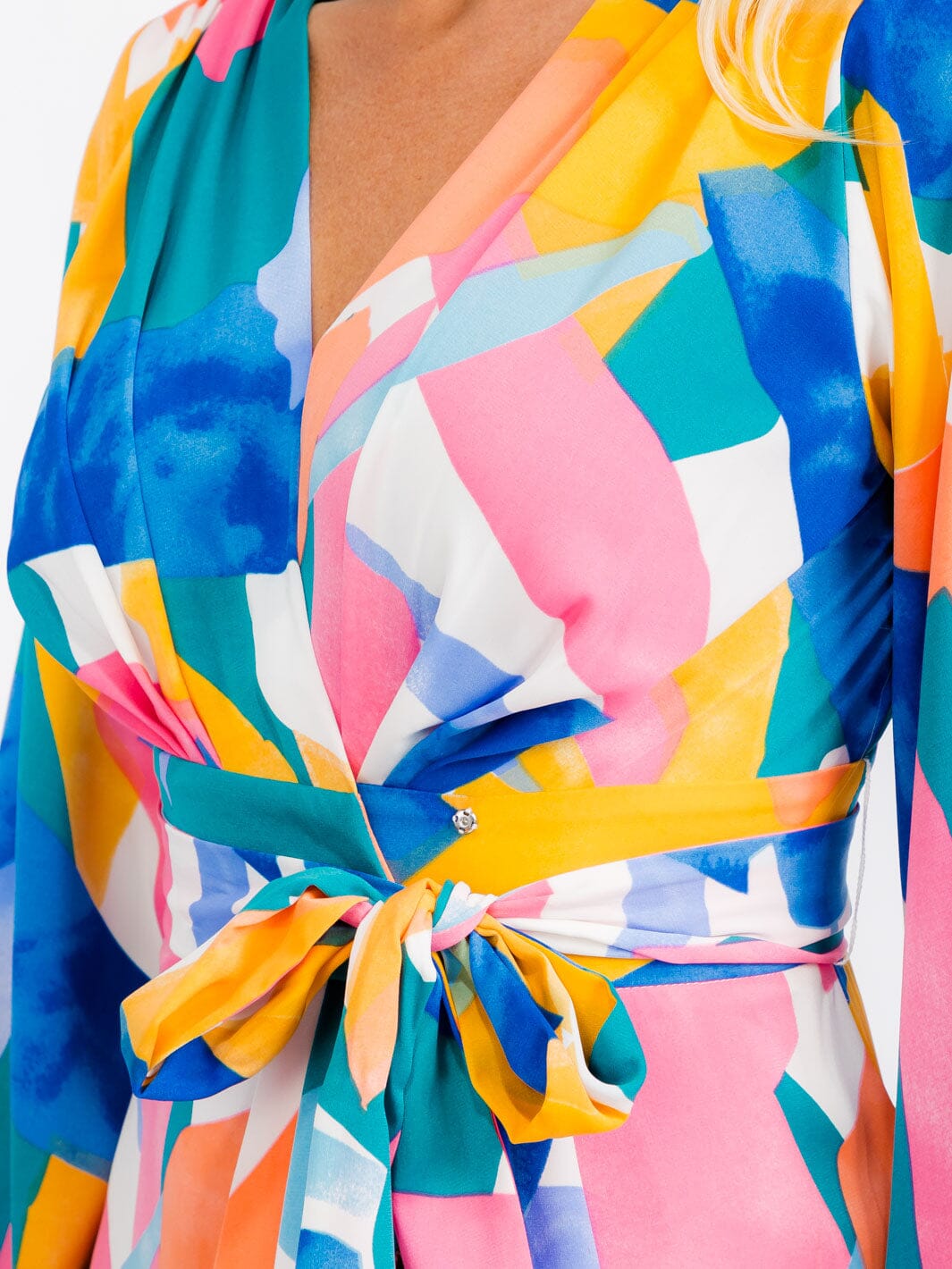 Geometric Print High Low Wrap Maxi Dress Details