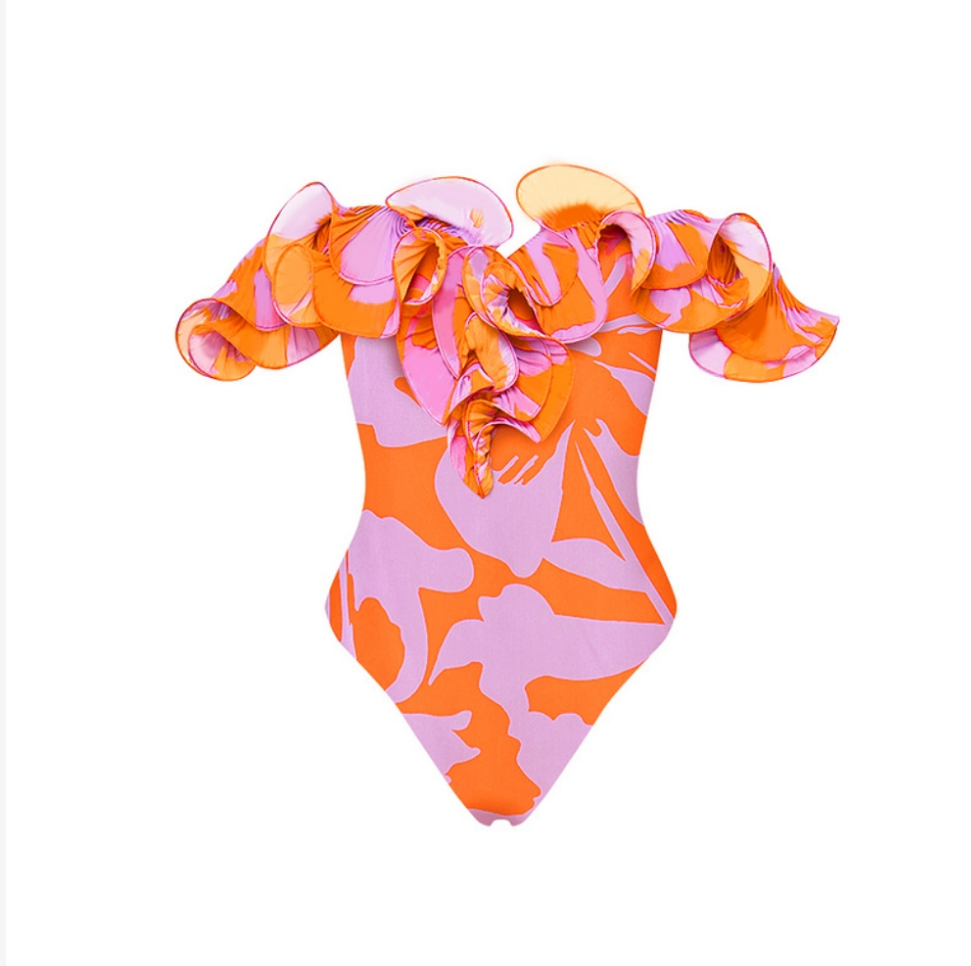 Sexy Ruffle One Piece Swimsuit Set