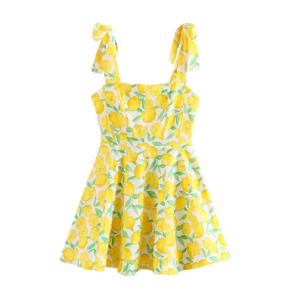 Lemon Print Spaghetti Mini Dress Front