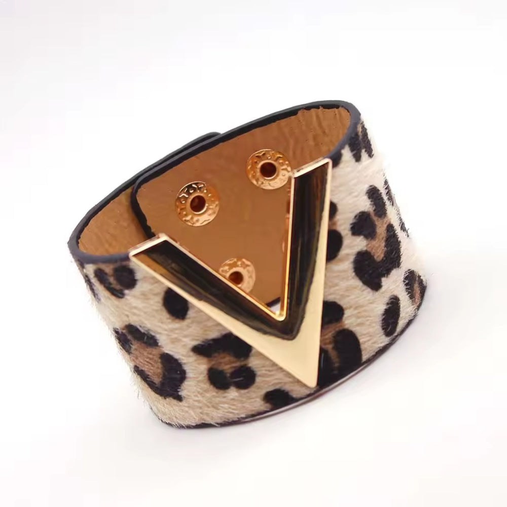 Leopard Wrap Leather Bracelet Cream