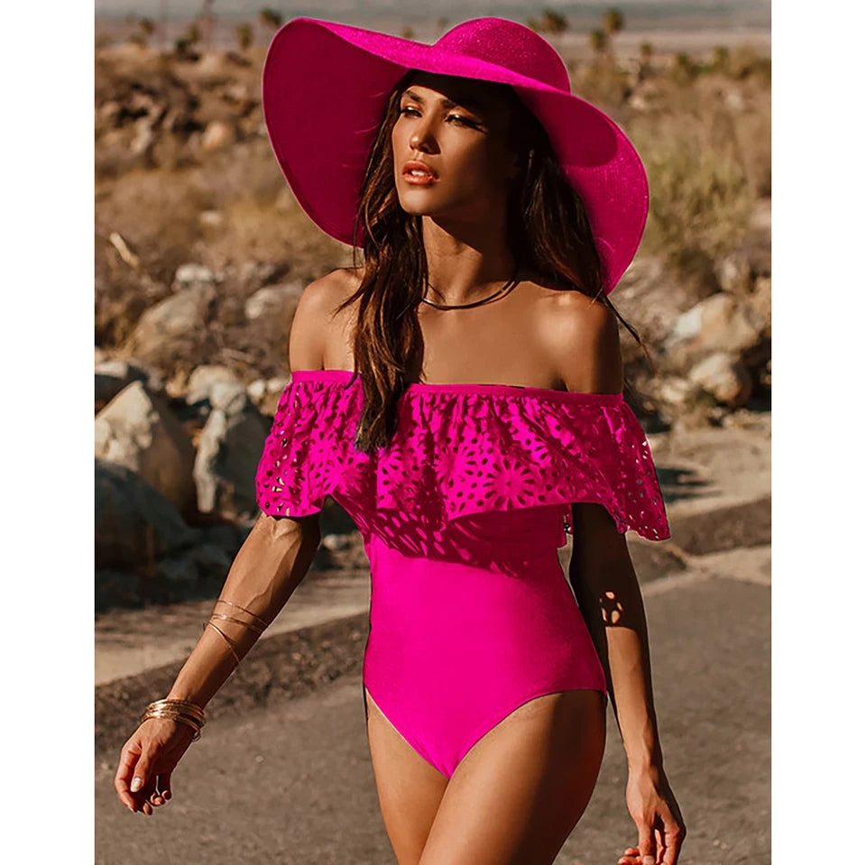 Magenta Solid Ruffle One Piece