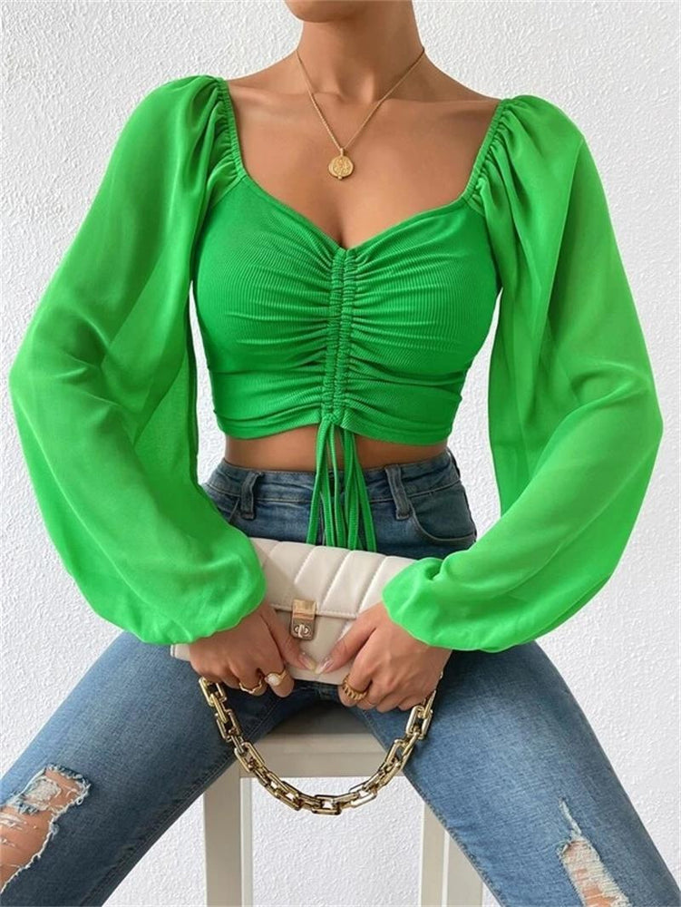 
                  
                    Mesh Lantern Sleeves  Top Green
                  
                
