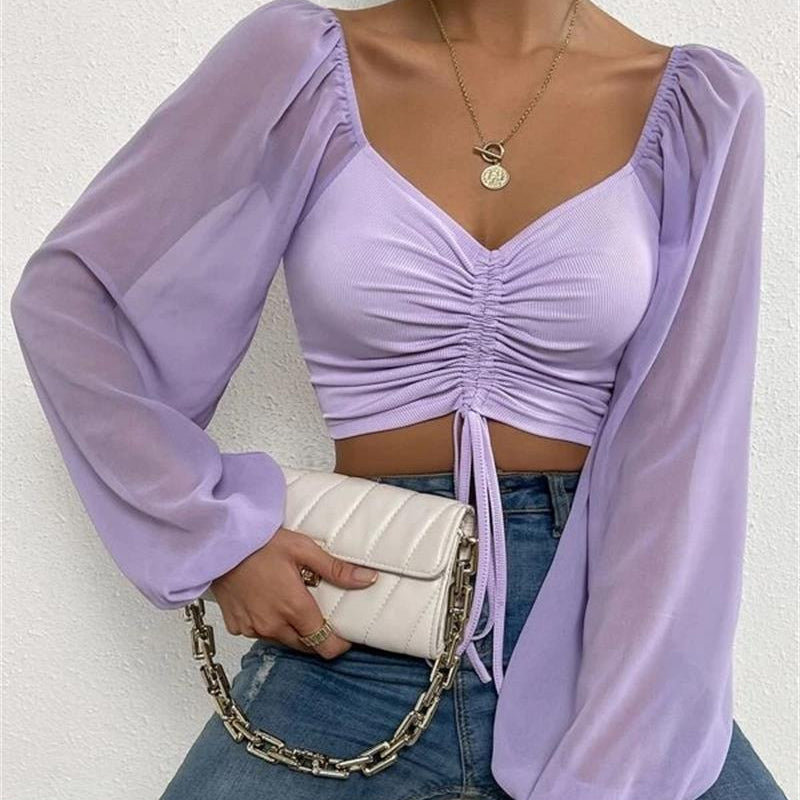
                  
                    Mesh Lantern Sleeves  Top Purple
                  
                
