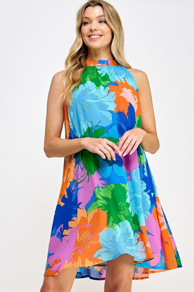 Multicolor Floral Halter Dress Front