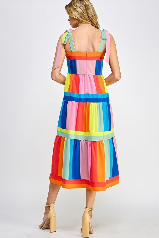 Multicolor Stripe Print Midi Dress Back