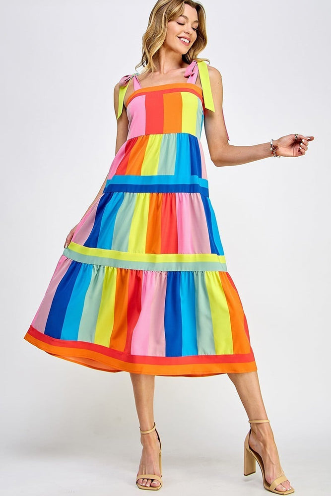 
                      
                        Multicolor Stripe Print Midi Dress Front
                      
                    