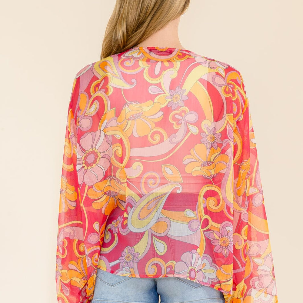 Open Front Chiffon Floral Kimono 02