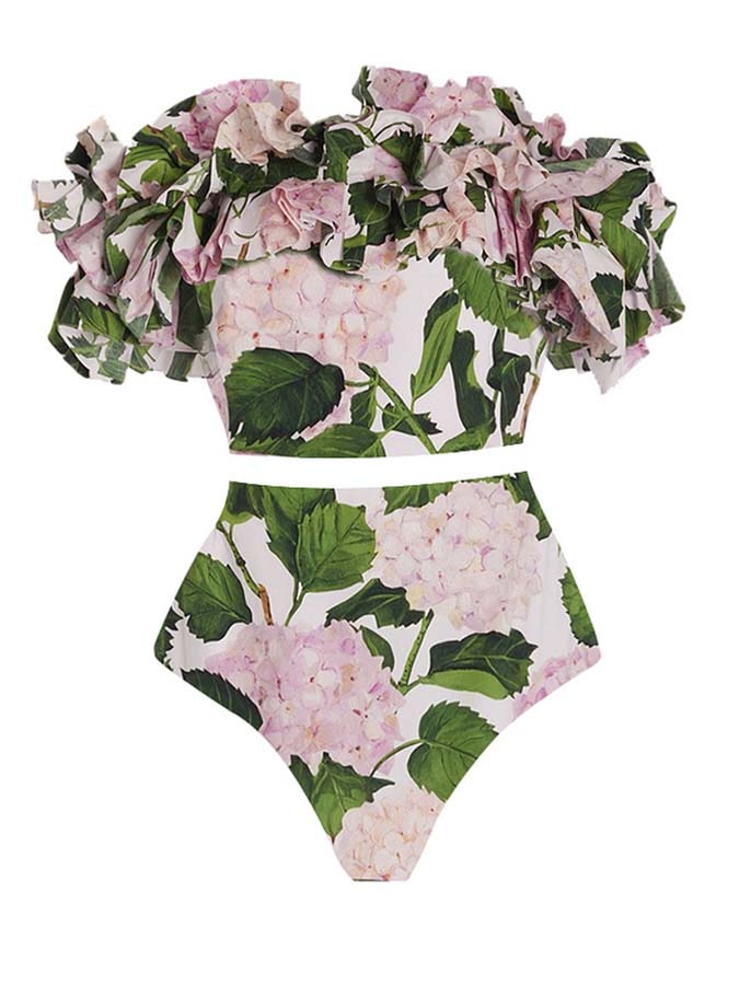 Pink Green Hydrangea Two Piece