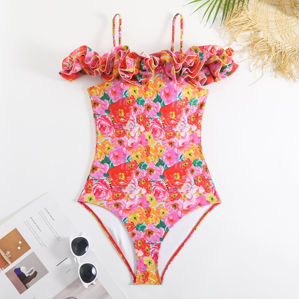 
                  
                    Ruffled Floral One Piece Swimsuit flatlay
                  
                