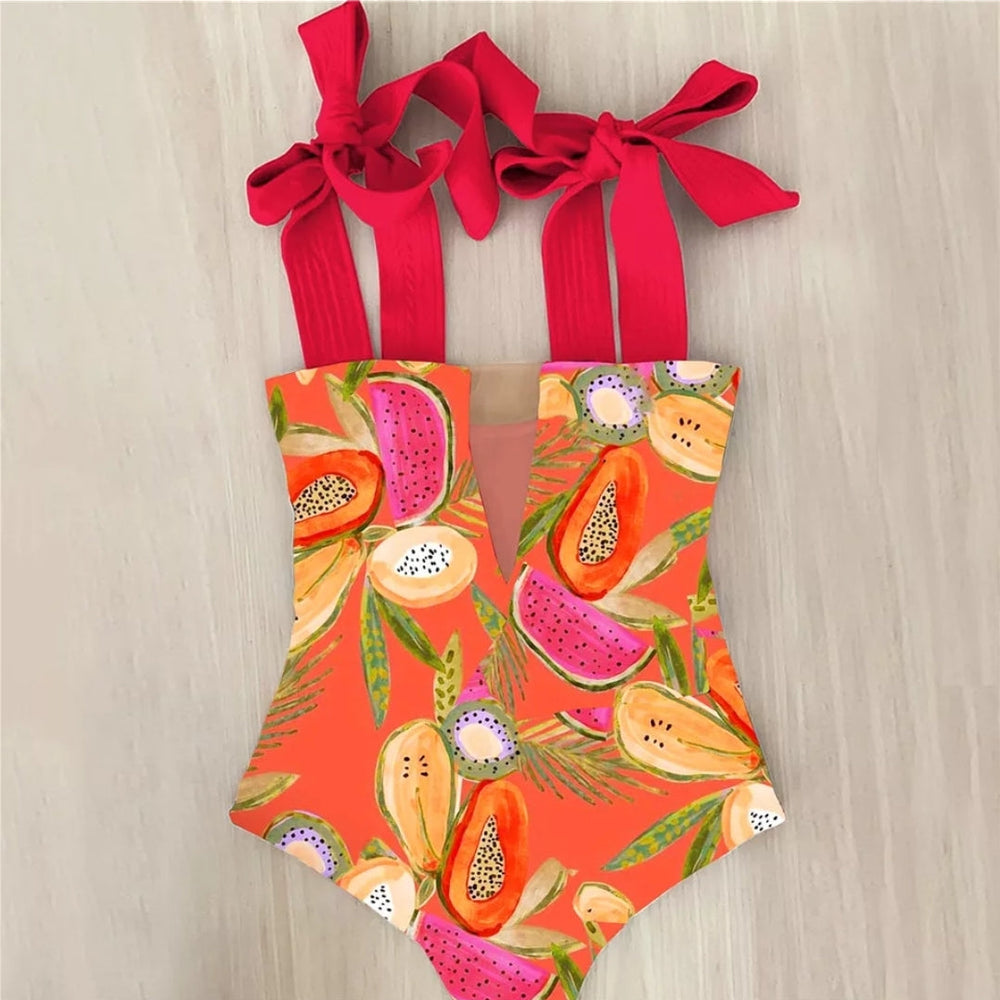 
                      
                        Multi Print Bow Swimwear Hollow Out Bathing Suit
                      
                    