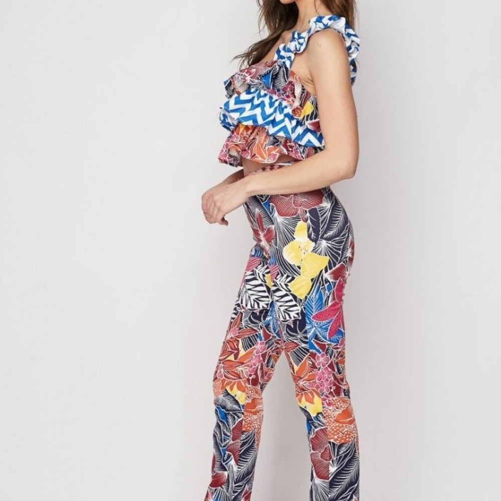 
                      
                        Floral Print One Shoulder Top And Pant Set
                      
                    