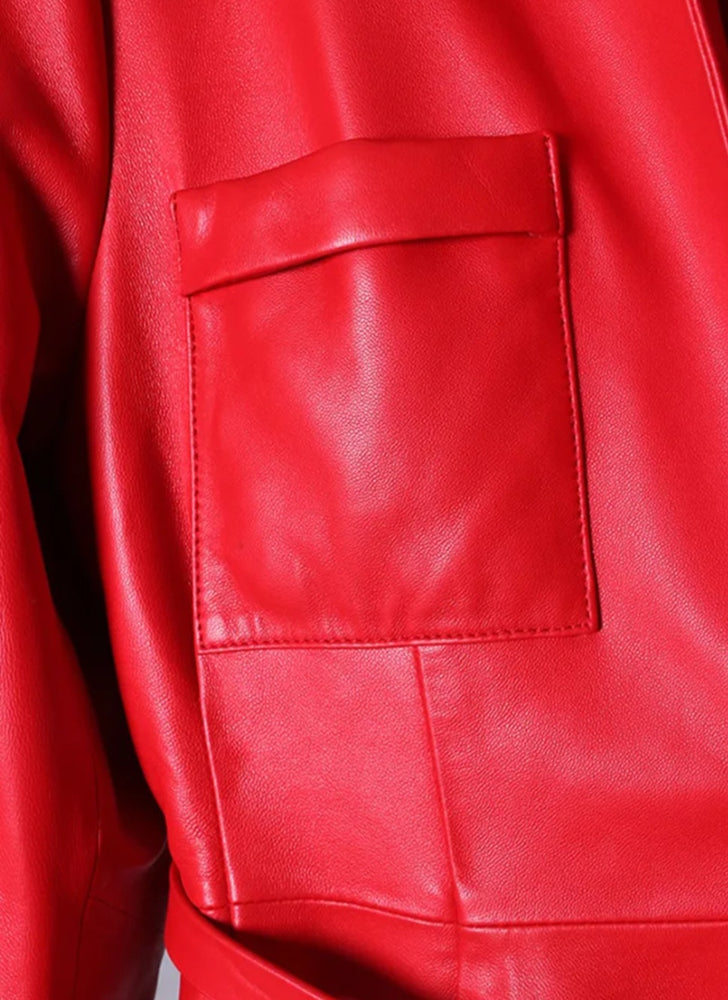 
                      
                        Red Maxi PU Leather Trench Coat
                      
                    