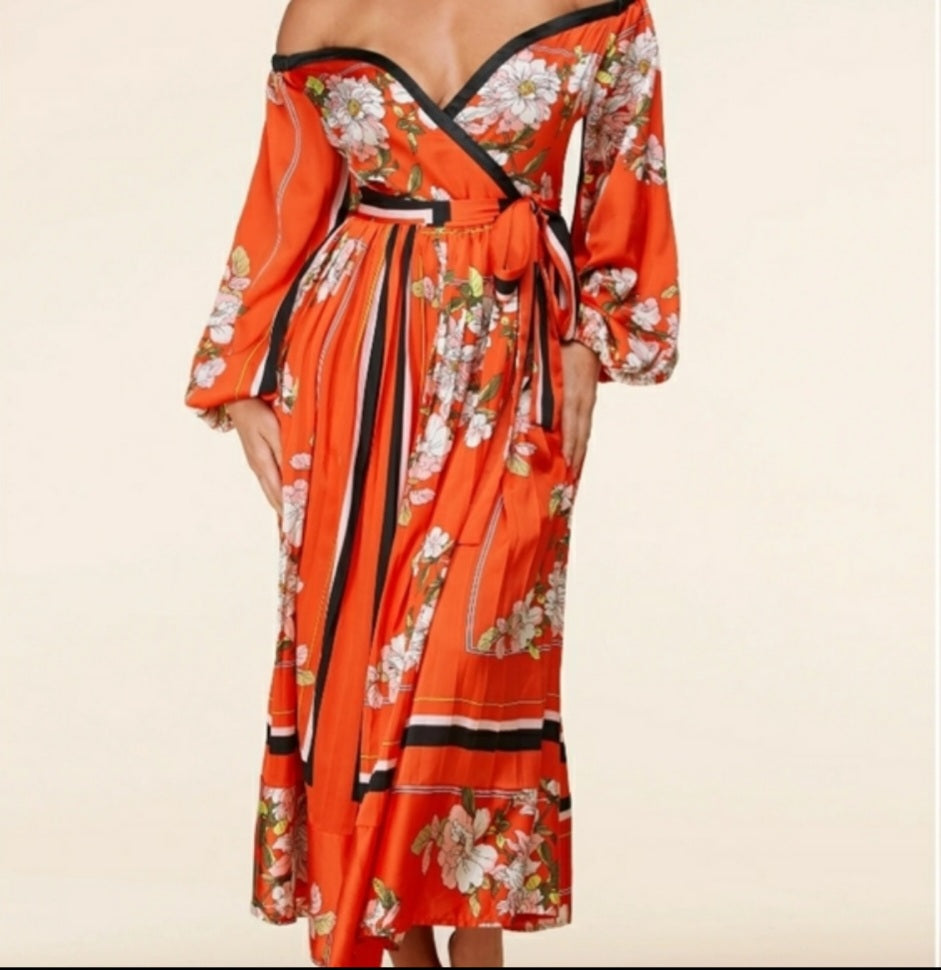 Latiste Kimono Wrap Off Shoulder  Floral Dress