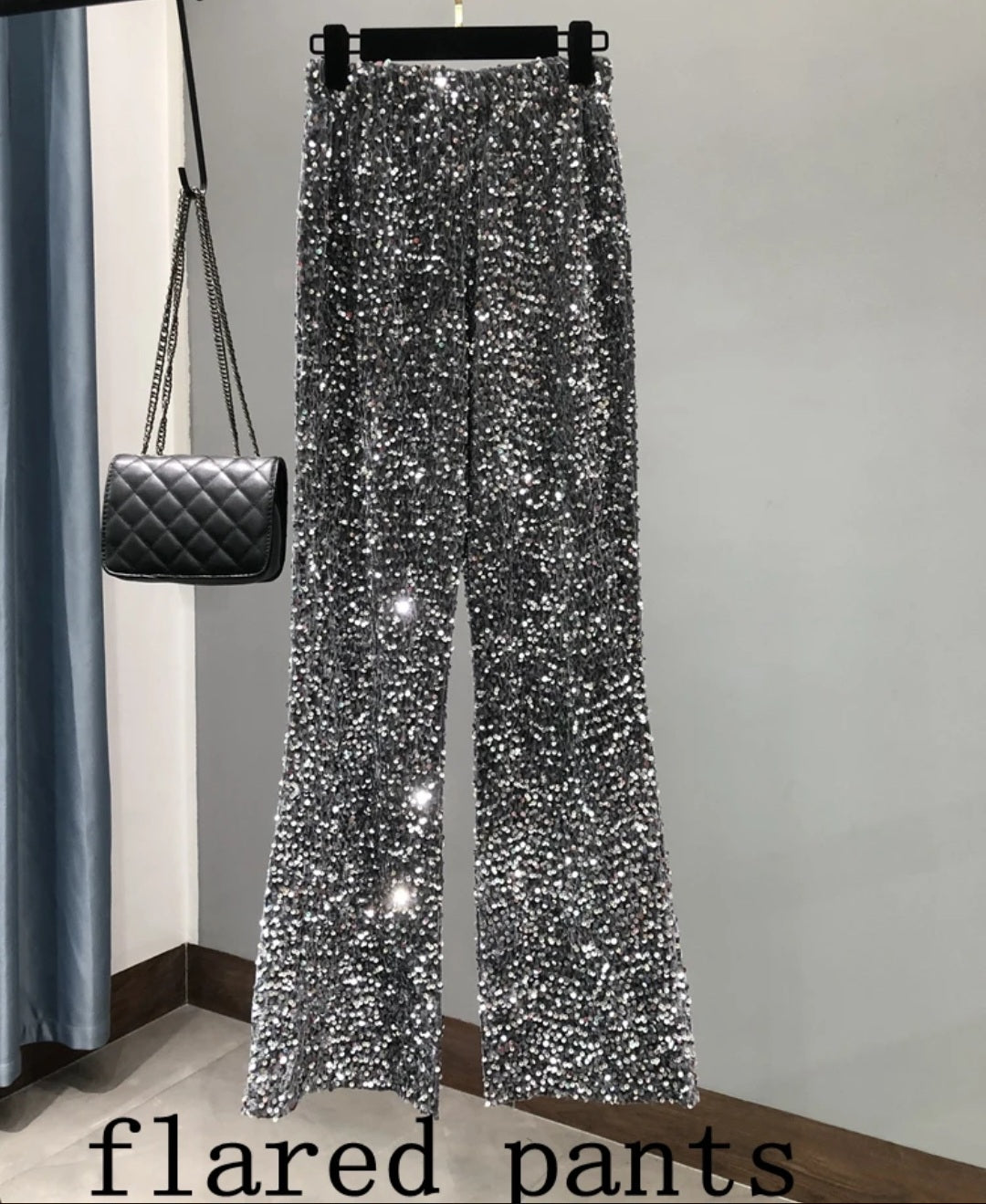 High Waist Sequins Flare  Pants