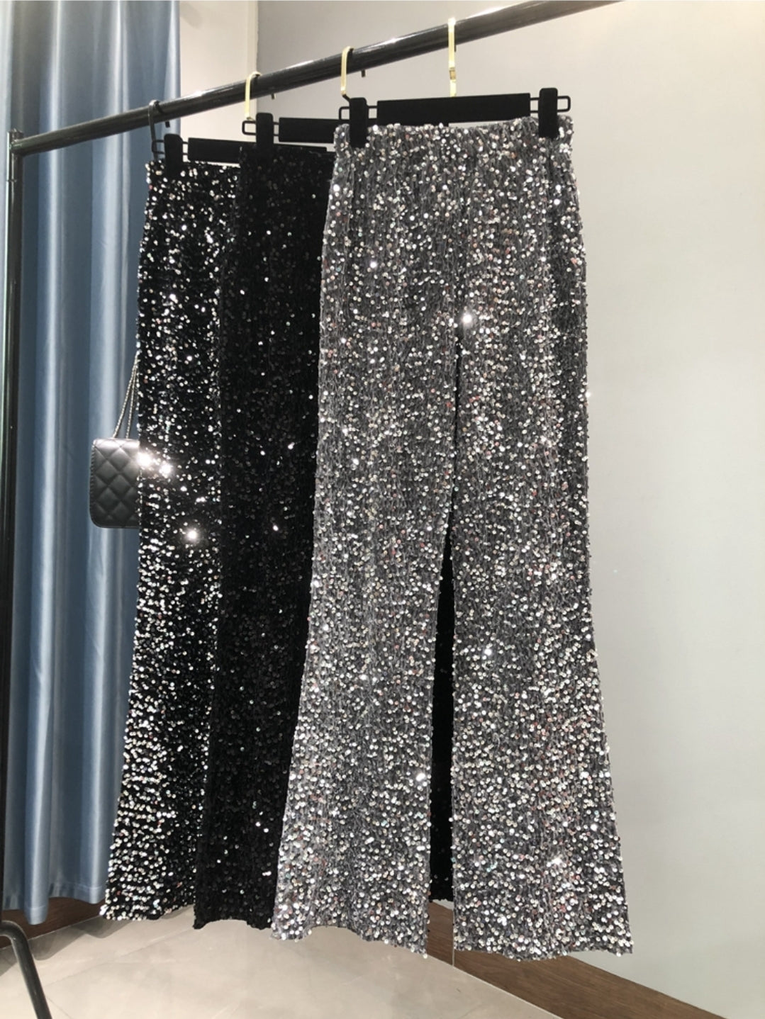 High Waist Sequins Flare  Pants