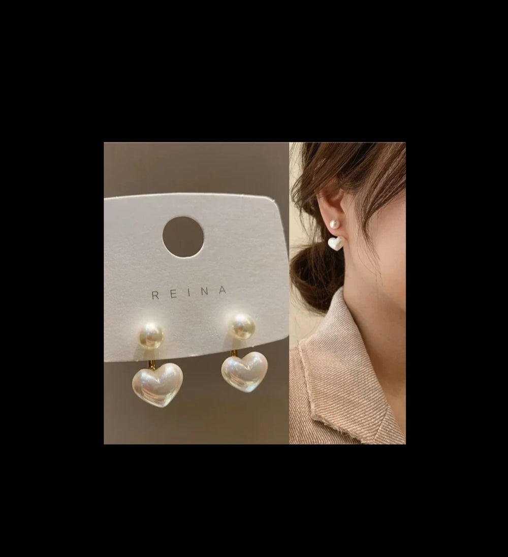 Heart Shape Simulated Pearl Earrings