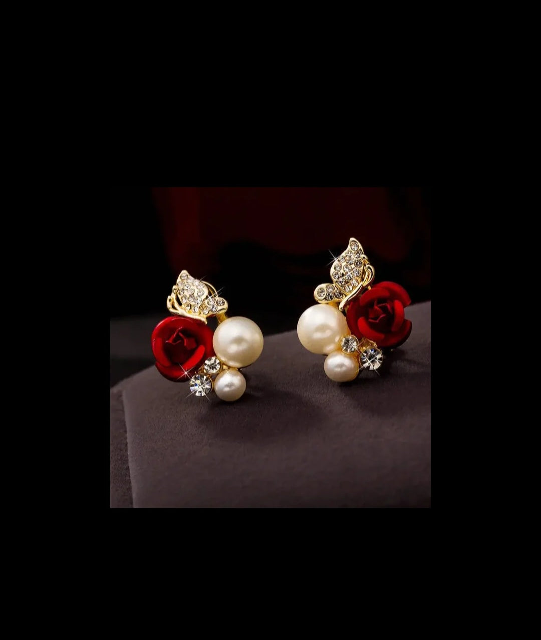 Red Rose Crystal Rhinestone Earrings