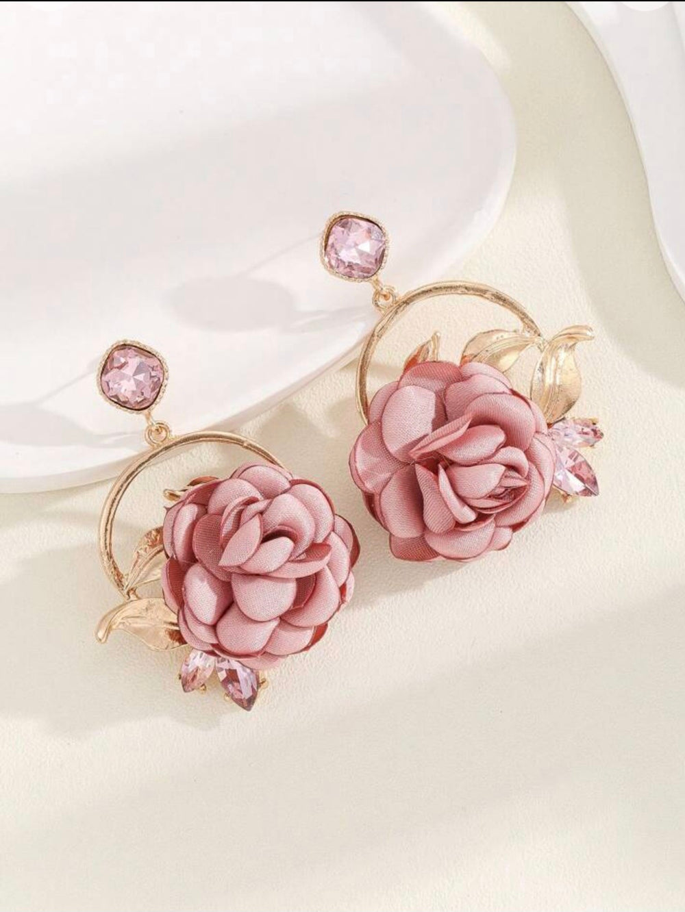 Pink Floral Lace Drop Earrings