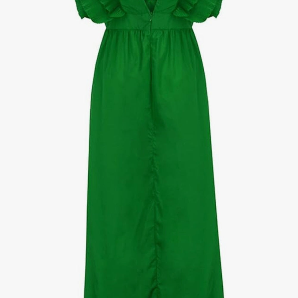 
                  
                    V-Neck Ruffled High Waist Maxi Dress. Green.02
                  
                