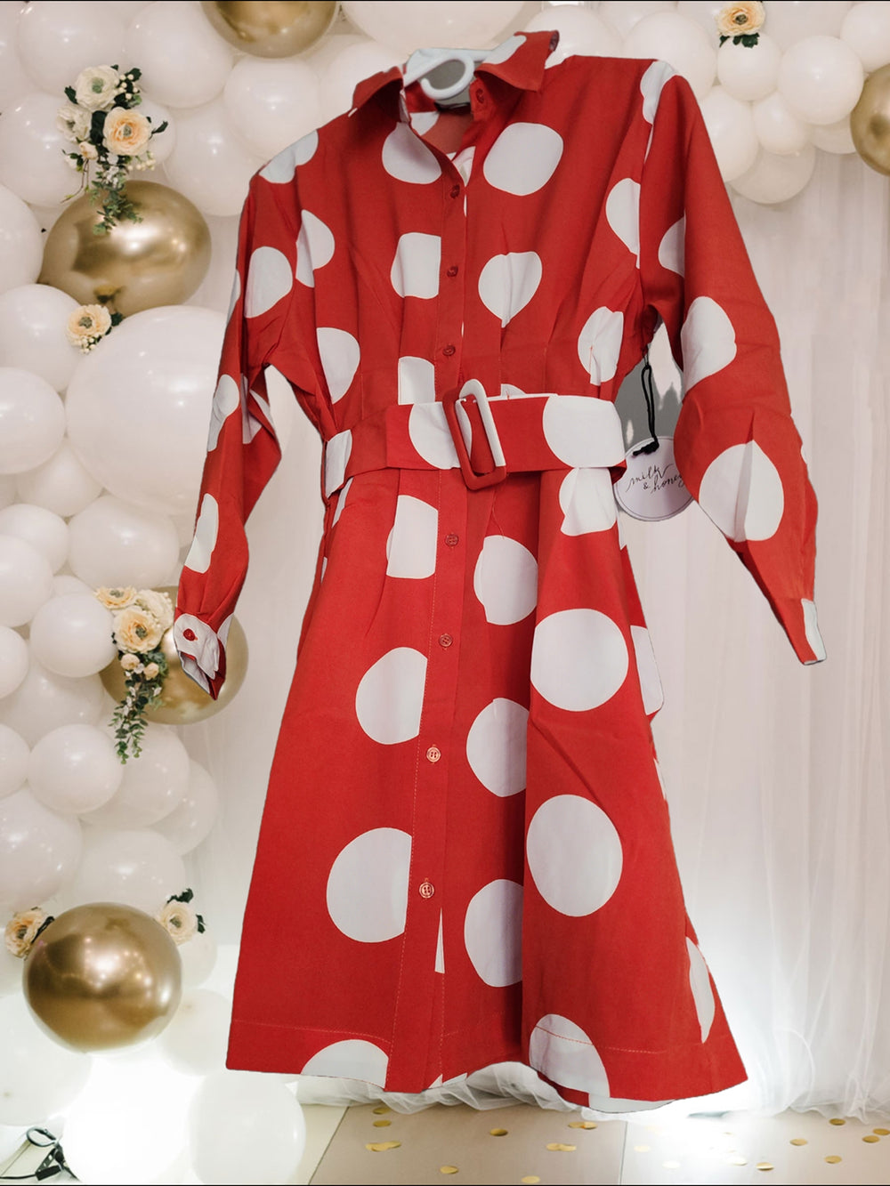 Polka Dot Printed Shirt Dress