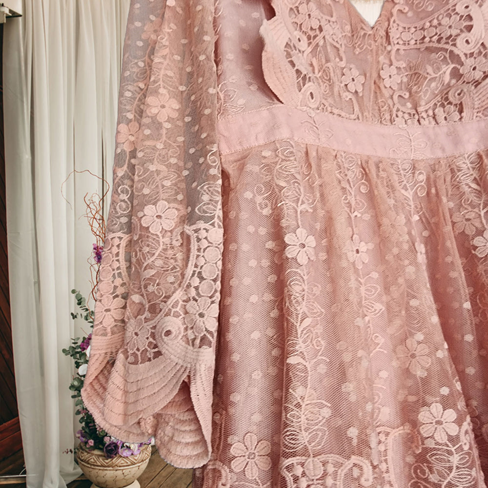 
                      
                        Lace Ruffled Dress in Dusty Pink
                      
                    