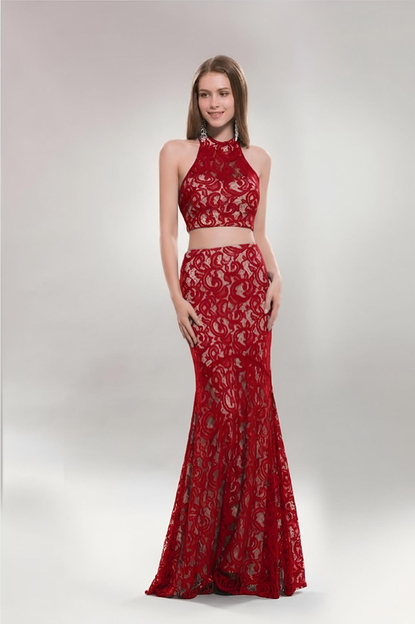 Two Piece High Neck Lace Evening Gown Red Fabjetsetter Fashion Boutique Two Piece High Neck Lace Evening Gown Red Fabjetsetter Fashion Boutique