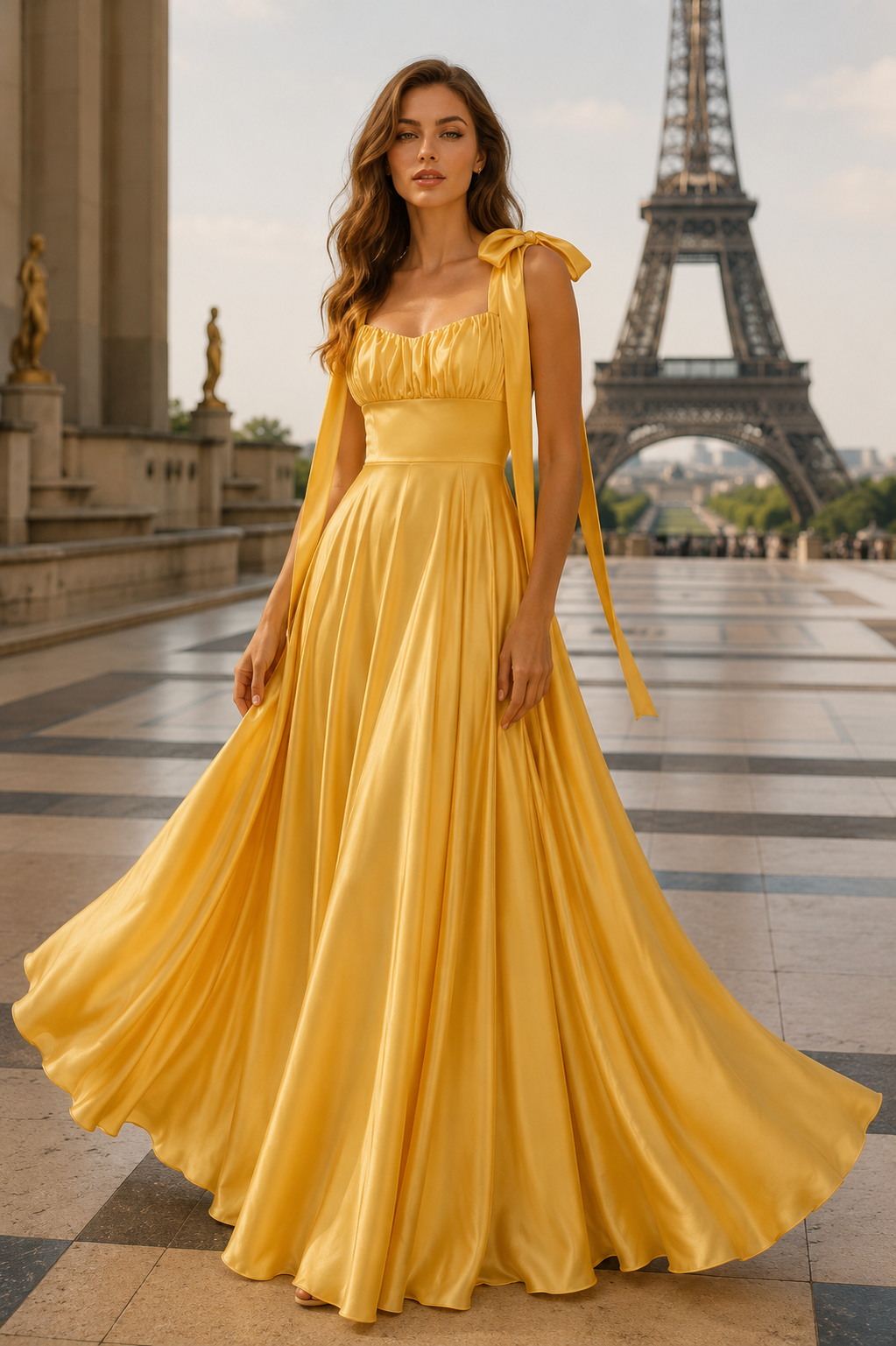 yellow bow dress Bow Tie Shoulder Strap Maxi Dress – Fabjetsetter Fashion Boutique