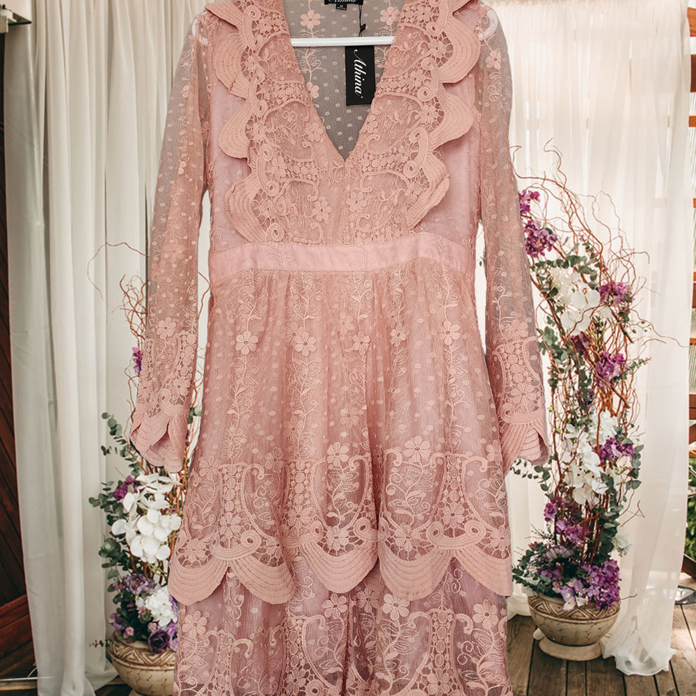 
                      
                        Lace Ruffled Dress in Dusty Pink
                      
                    