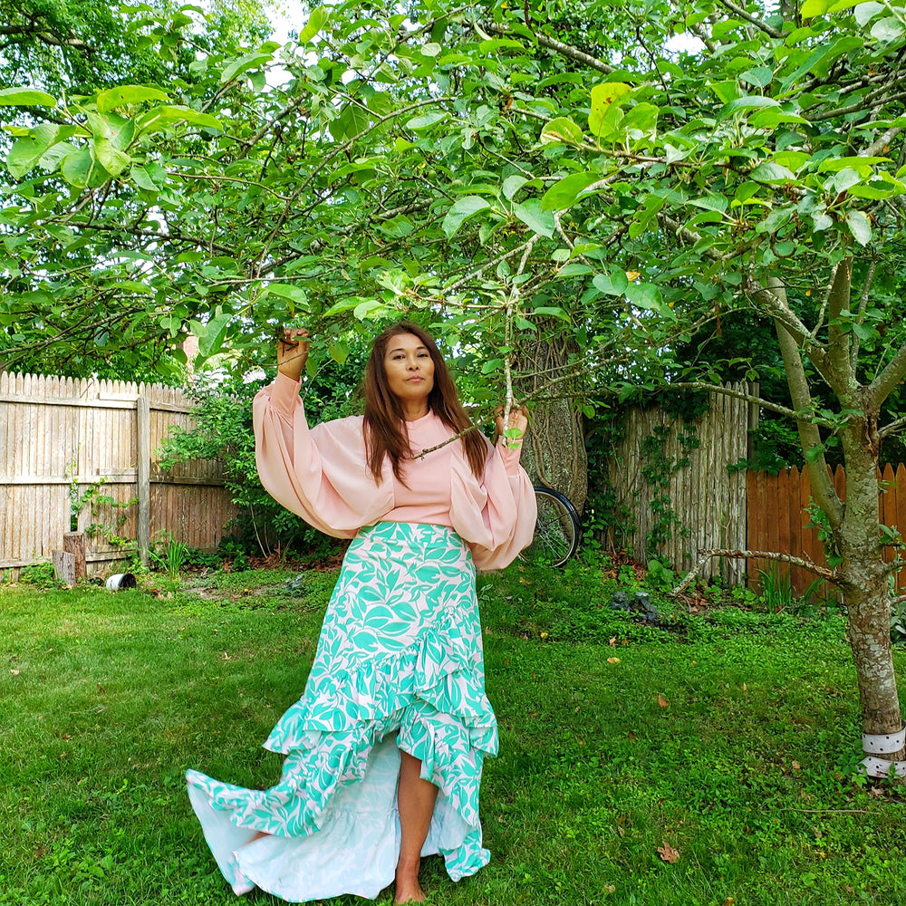 
                      
                        Floral Ruffled High Low Skirt
                      
                    