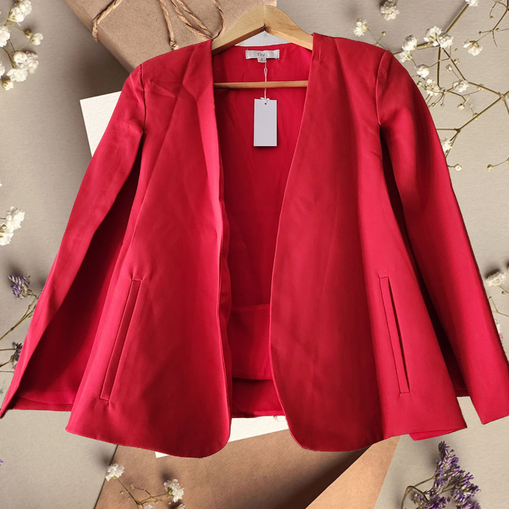 Red Cape Jacket with Slits