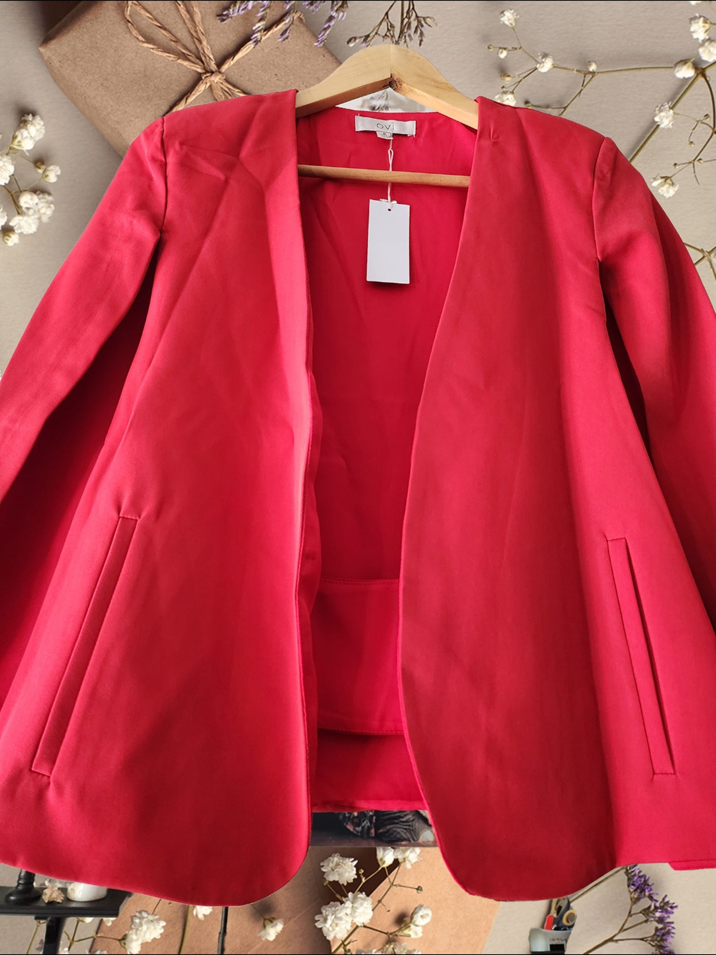 Red Cape Jacket with Slits