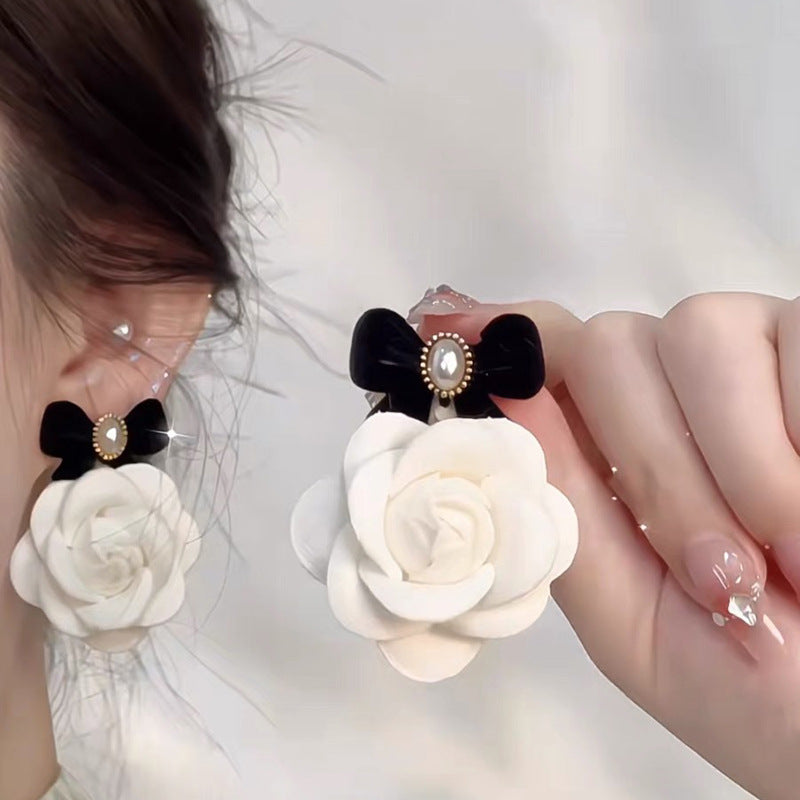 Velvet Camillia Flower Dangling Earrings