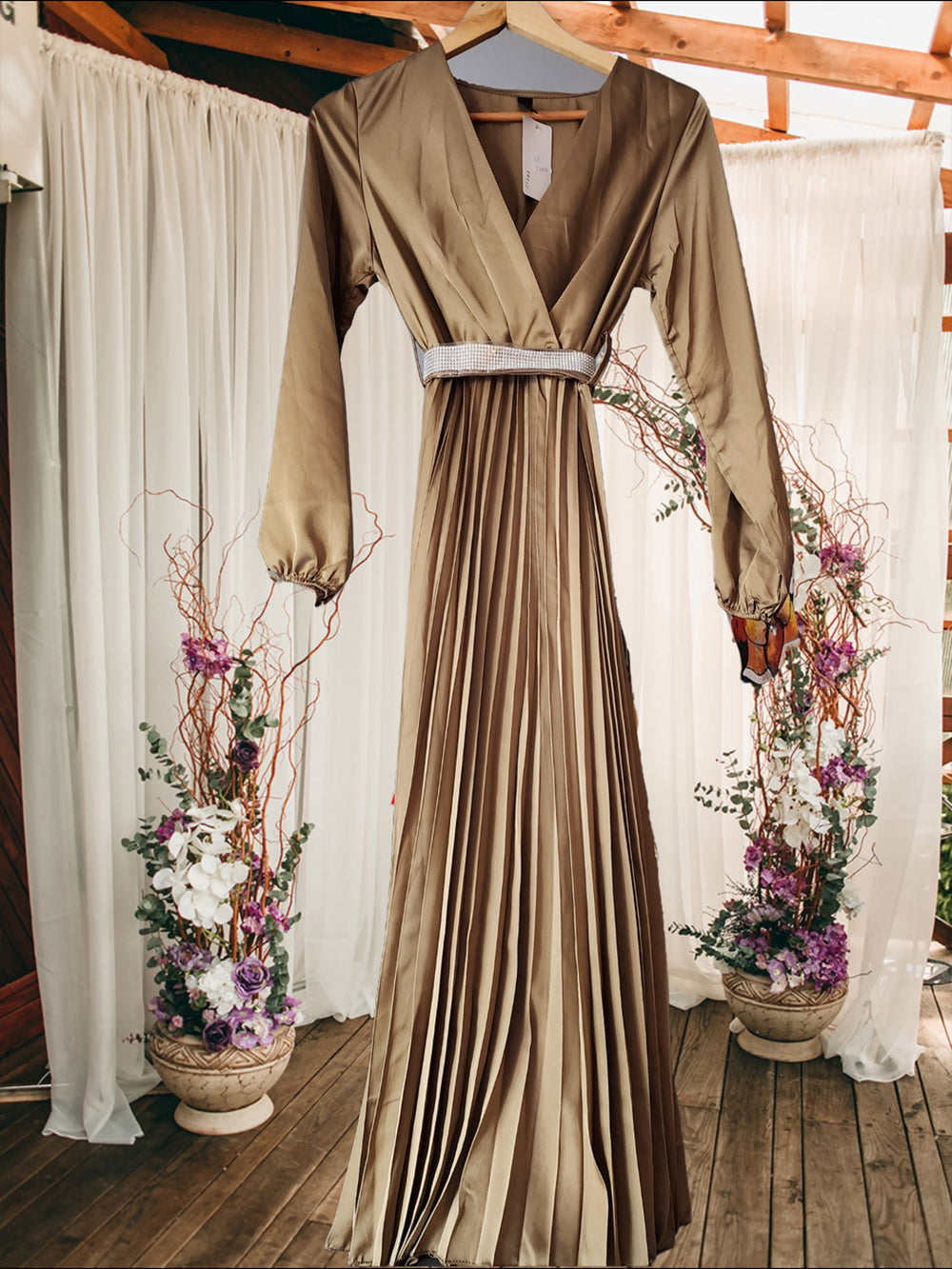 Long Sleeve Pleated Maxi Dress