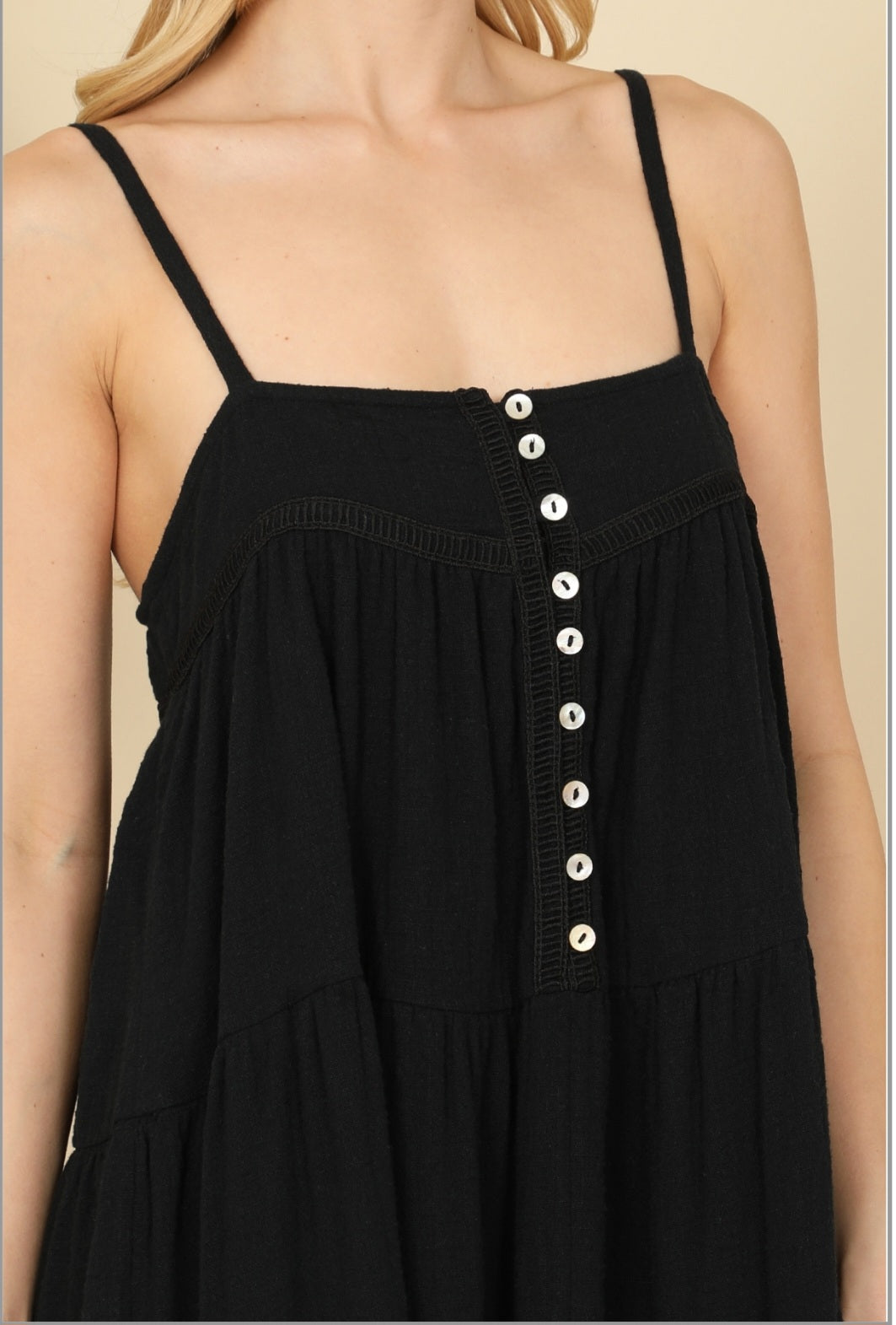 Spaghetti Strap Button Detail Dress